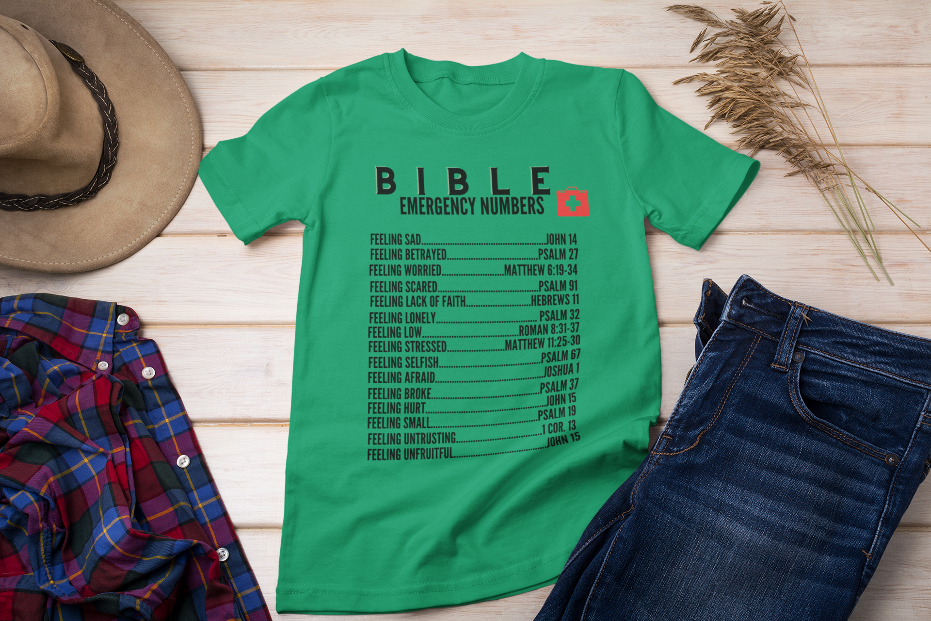 Emergency Bible Numbers Christian T-Shirt - Short Sleeve Black