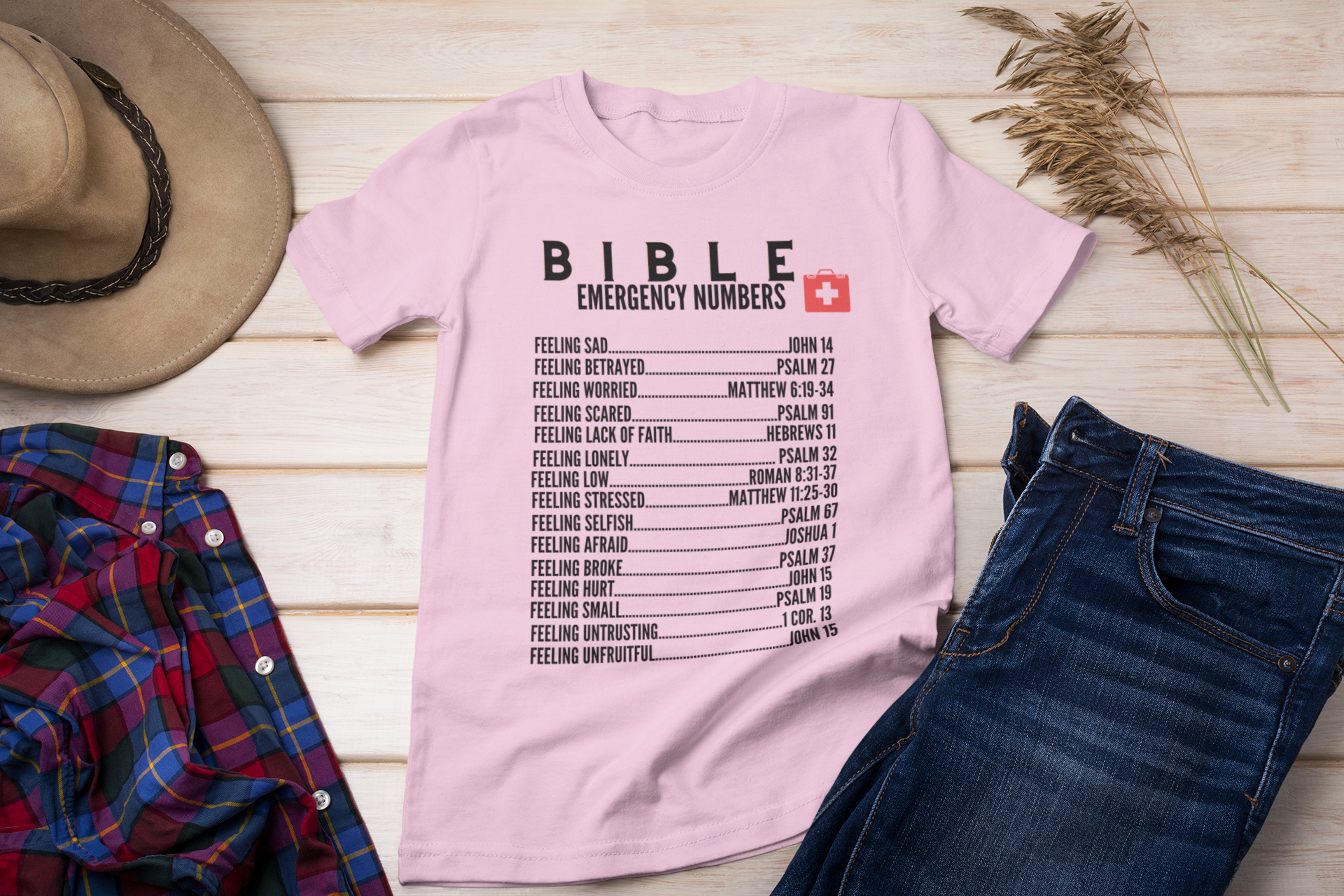 Emergency Bible Numbers Christian T-Shirt - Short Sleeve Black