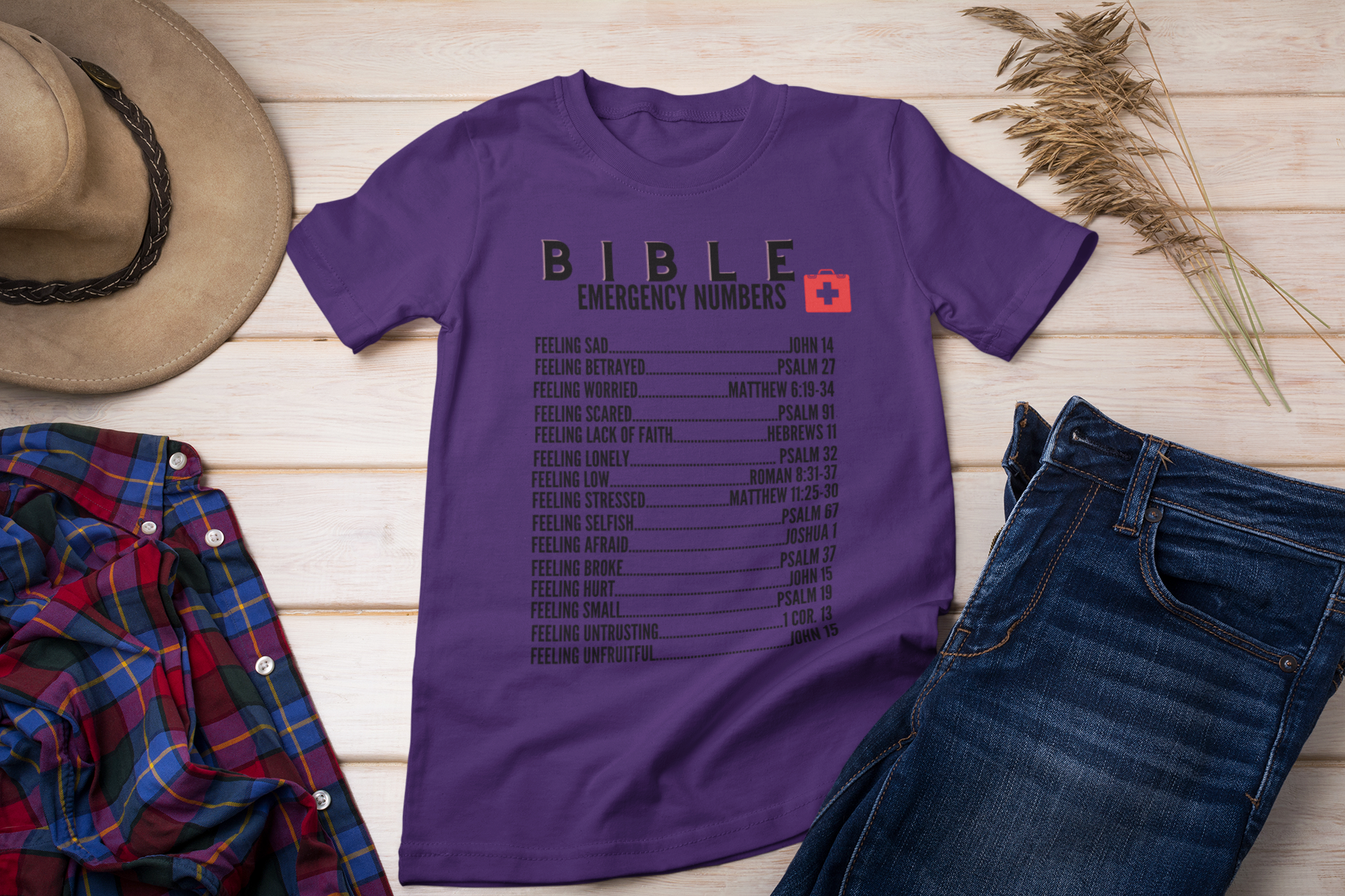 Emergency Bible Numbers Christian T-Shirt - Short Sleeve Black