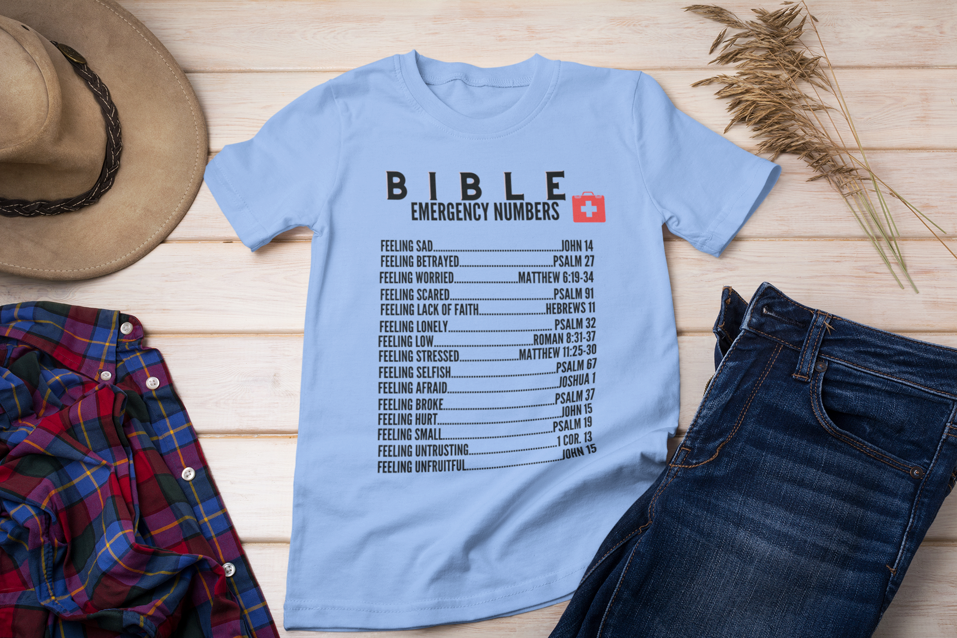 Emergency Bible Numbers Christian T-Shirt - Short Sleeve Black