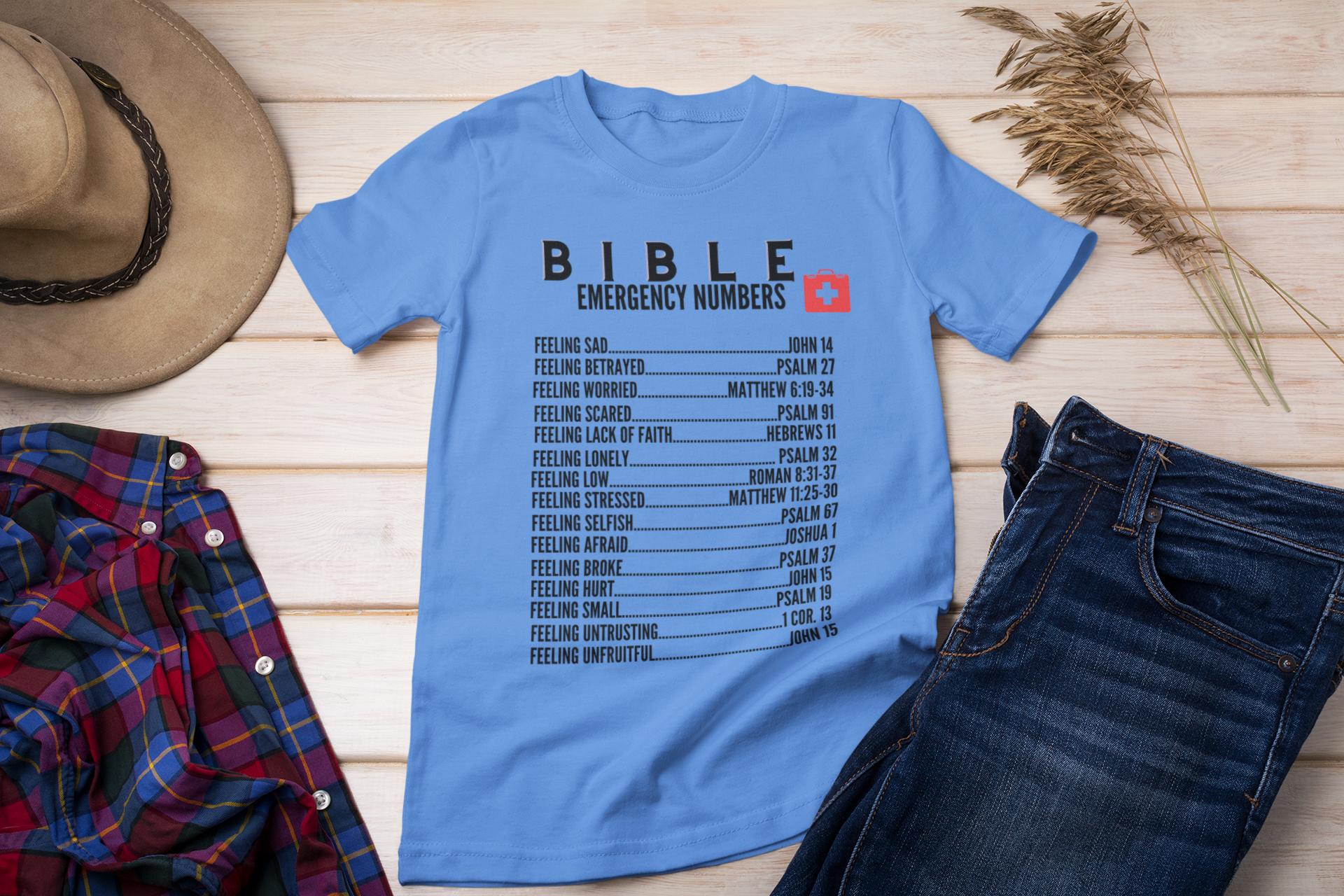 Emergency Bible Numbers Christian T-Shirt - Short Sleeve Black