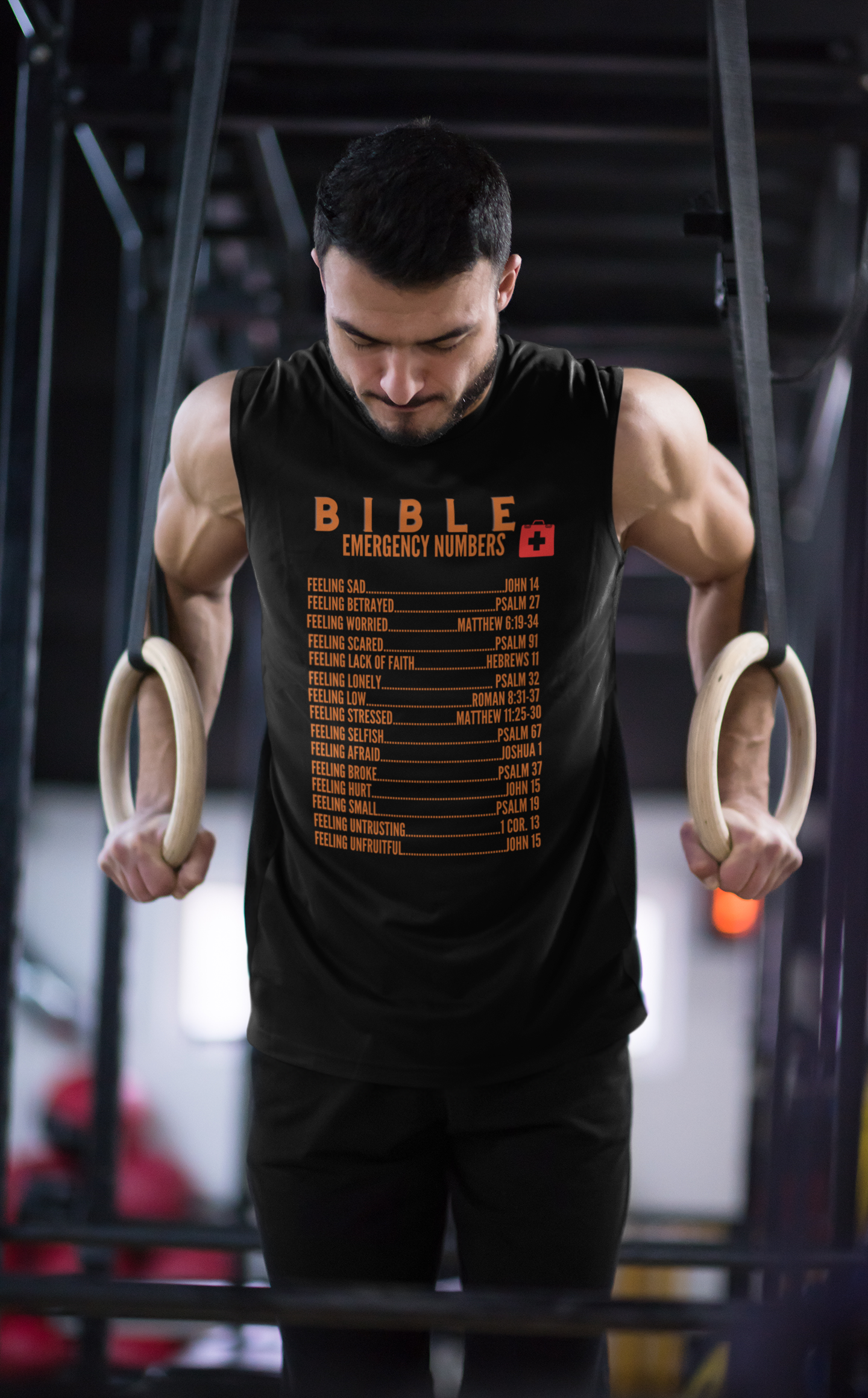 Emergency Bible Numbers Christian T-Shirt - Sleeveless Orange