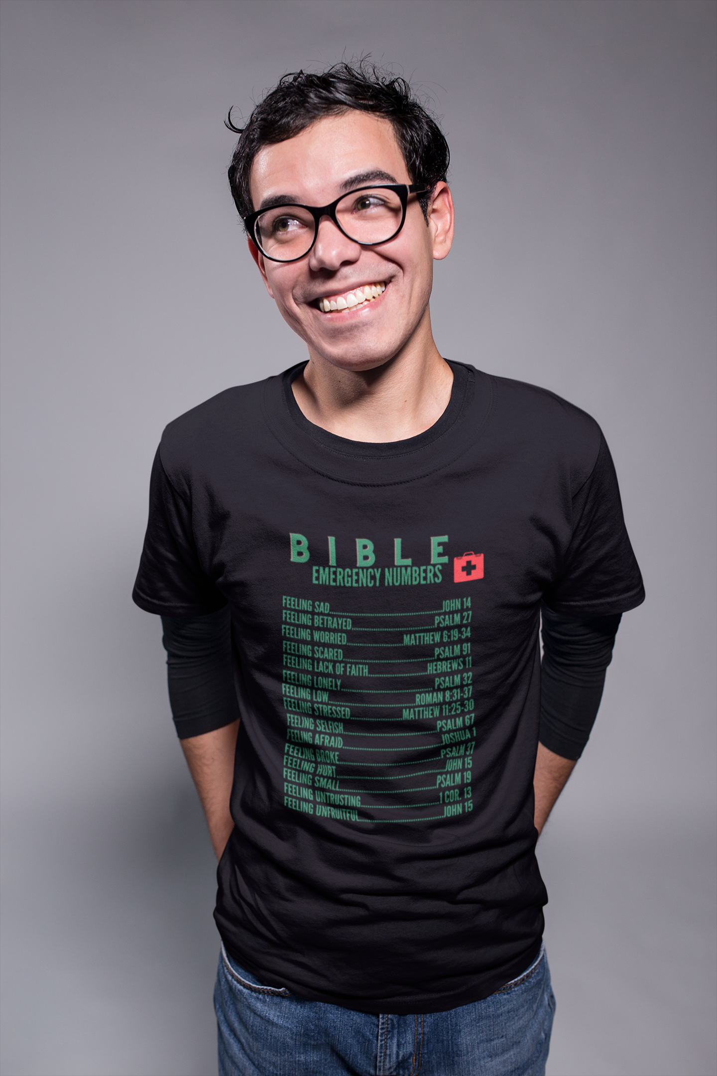 Emergency Bible Numbers Christian T-Shirt - Short Sleeve Green