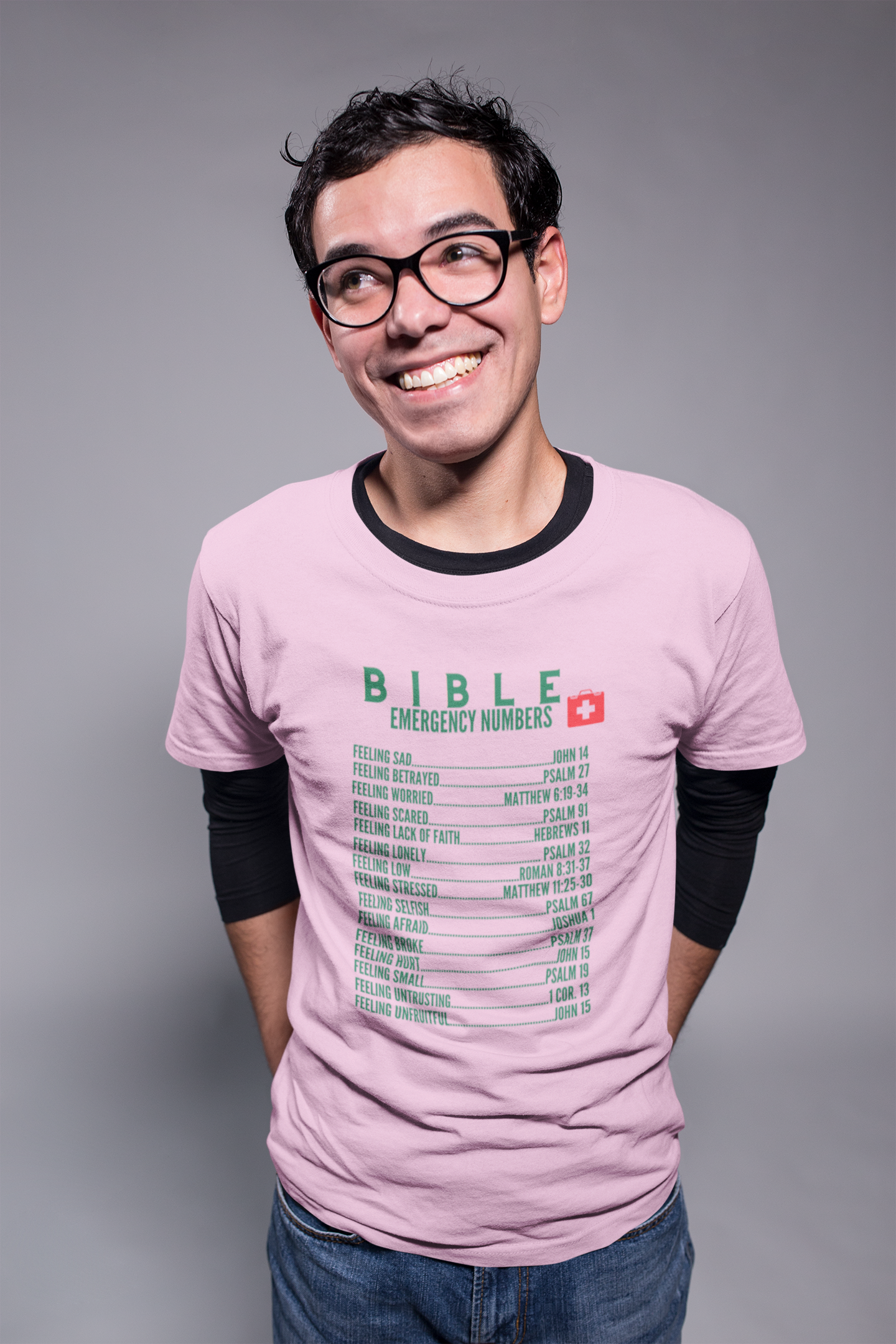 Emergency Bible Numbers Christian T-Shirt - Short Sleeve Green
