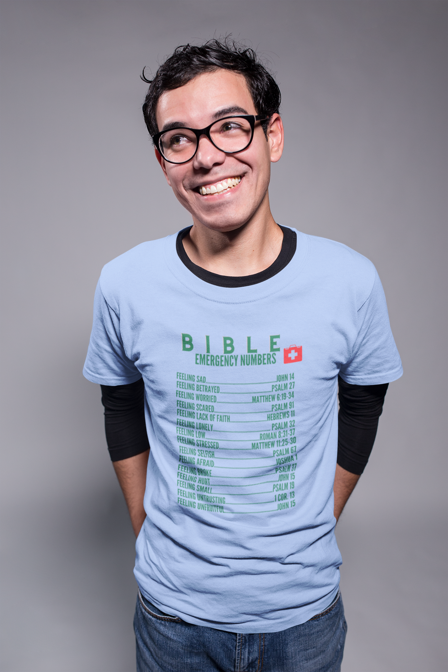 Emergency Bible Numbers Christian T-Shirt - Short Sleeve Green