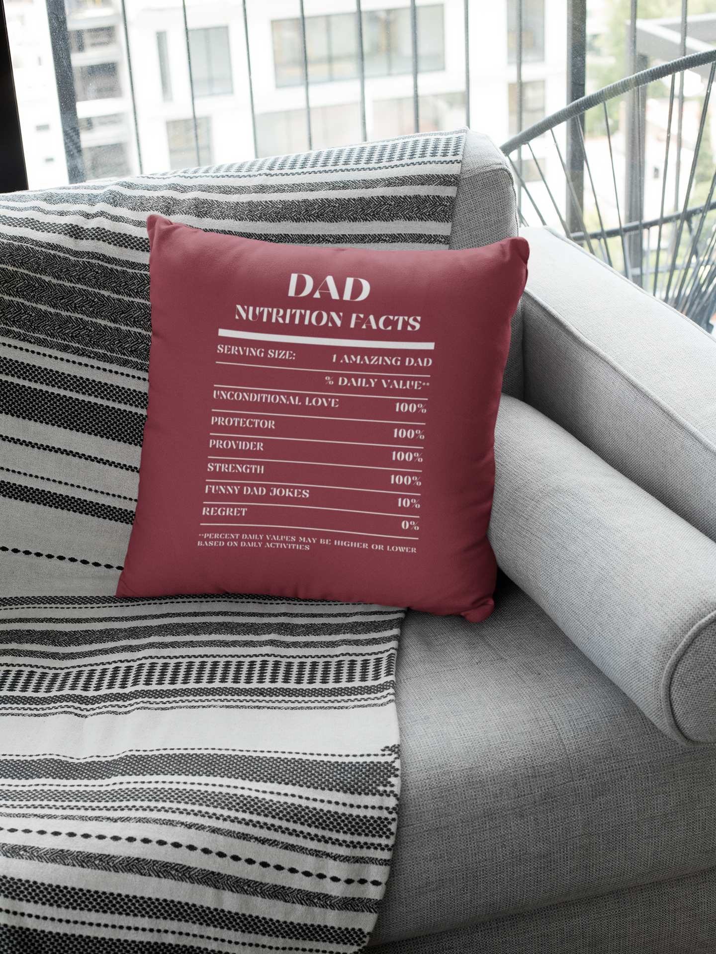 Nutrition Facts Pillow - Dad - White