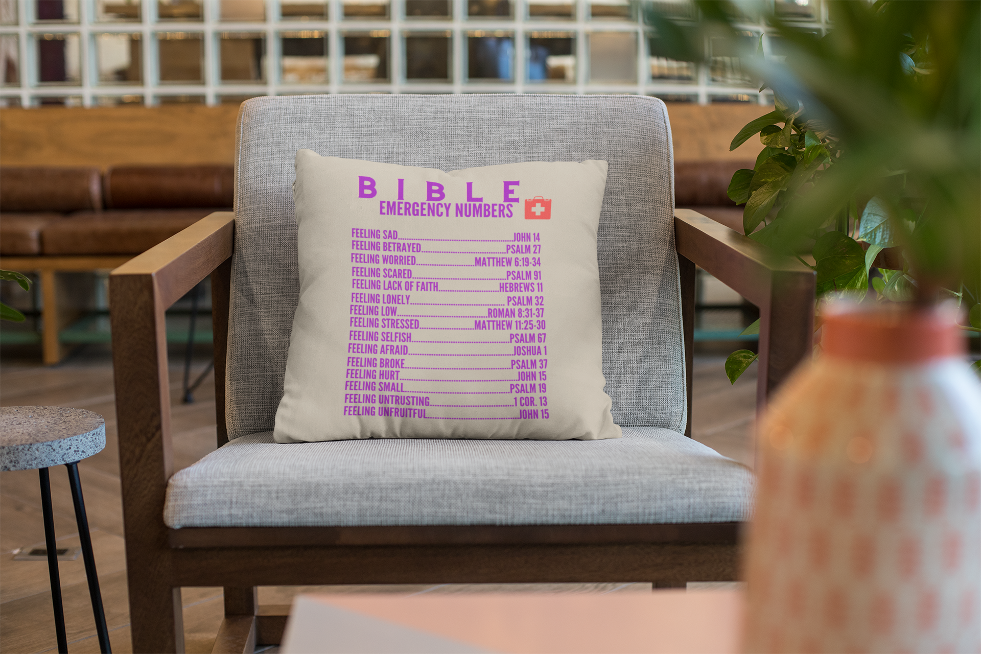 Emergency Bible Numbers Christian Pillow Purple