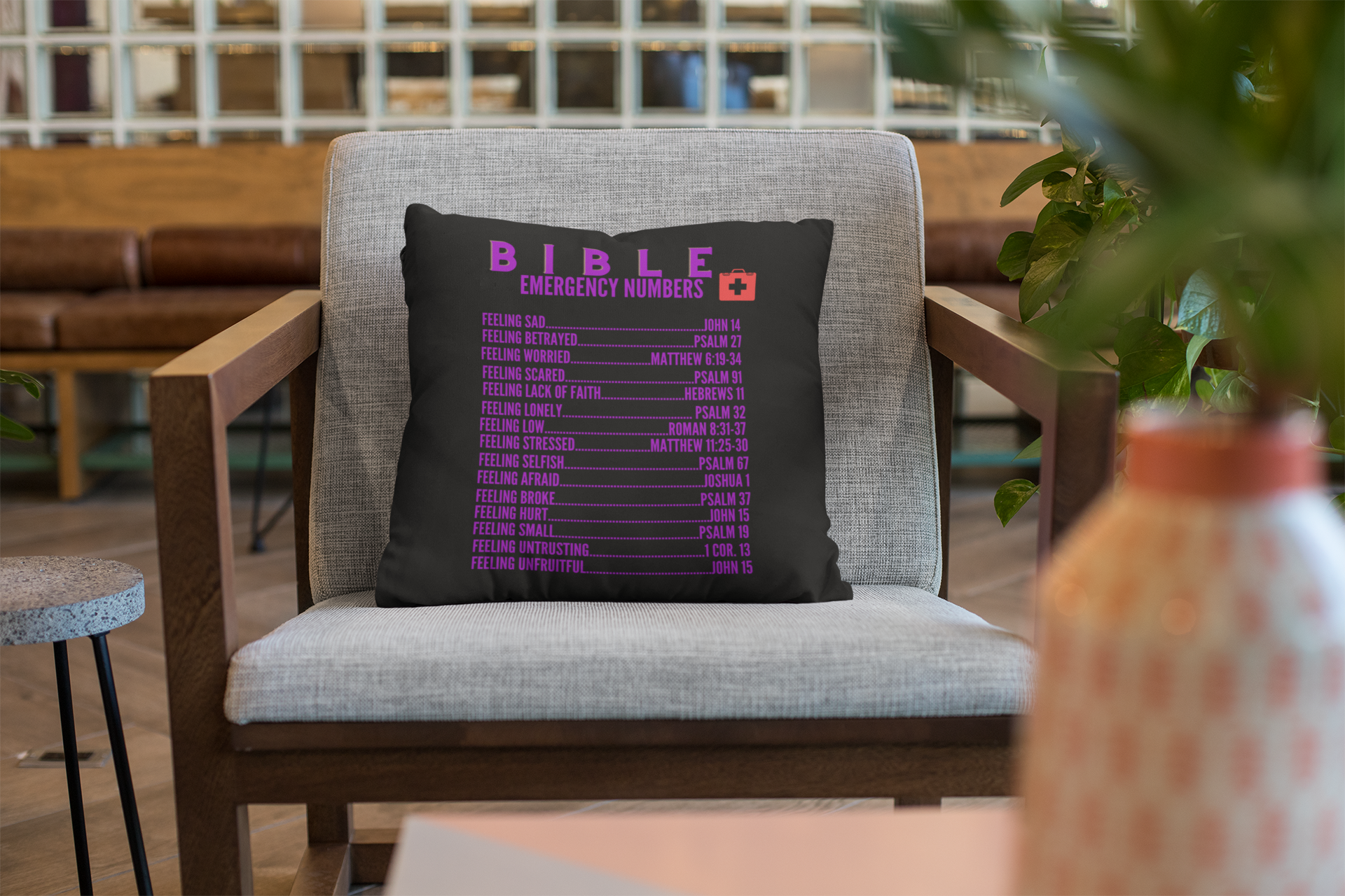 Emergency Bible Numbers Christian Pillow Purple