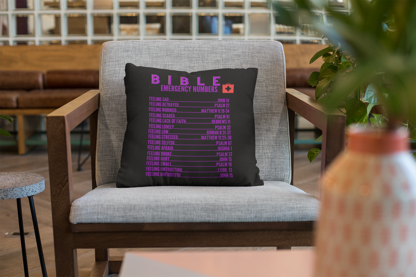 Emergency Bible Numbers Christian Pillow Purple