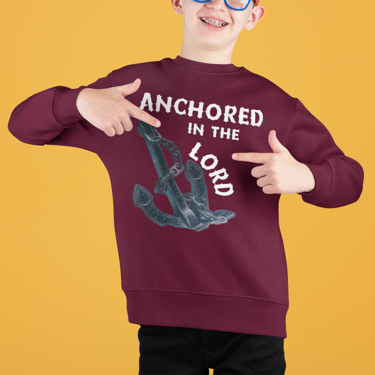 Anchored in the Lord Youth Crewneck Sweatshirt - White