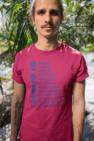 Jesus Is Christian T-Shirt - Short Sleeve Blue