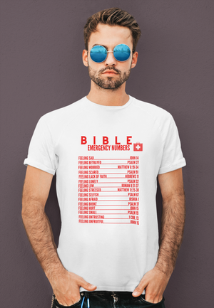 Emergency Bible Numbers Christian T-Shirt - Short Sleeve Red