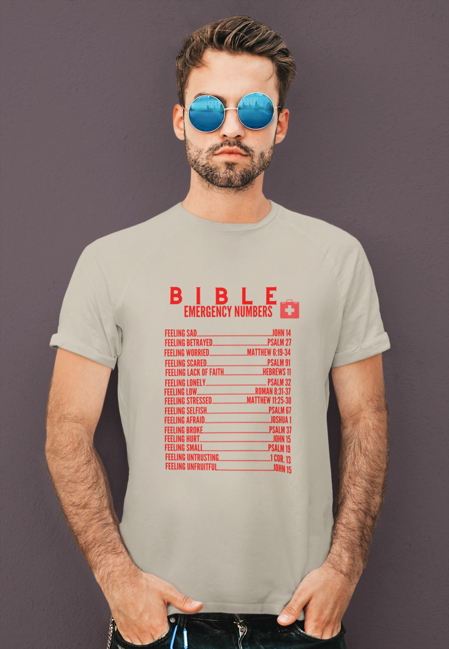 Emergency Bible Numbers Christian T-Shirt - Short Sleeve Red