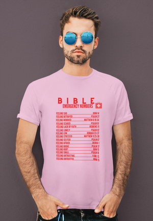 Emergency Bible Numbers Christian T-Shirt - Short Sleeve Red