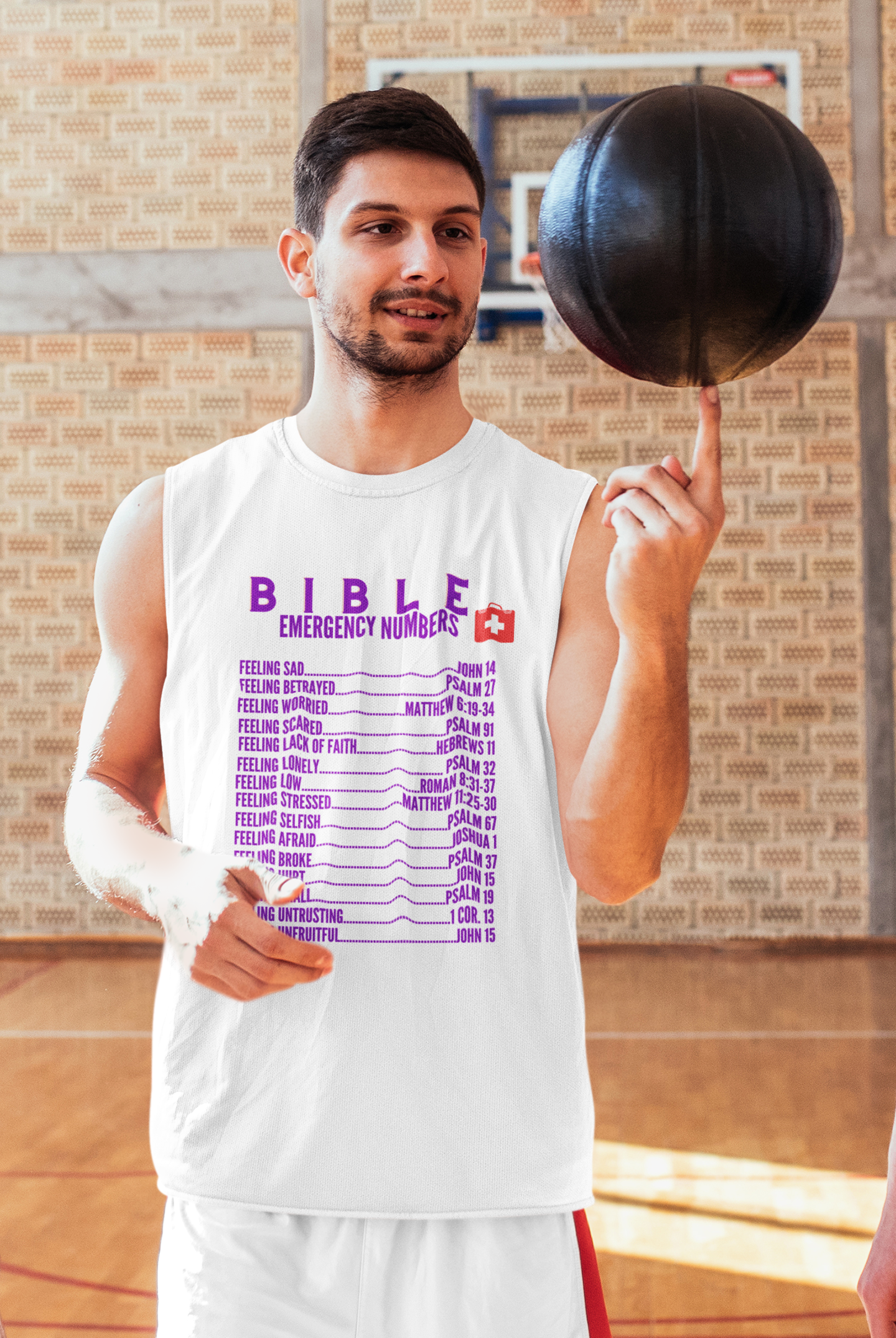 Emergency Bible Numbers Christian T-Shirt - Sleeveless Purple