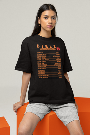 Emergency Bible Numbers Christian T-Shirt - Short Sleeve Orange