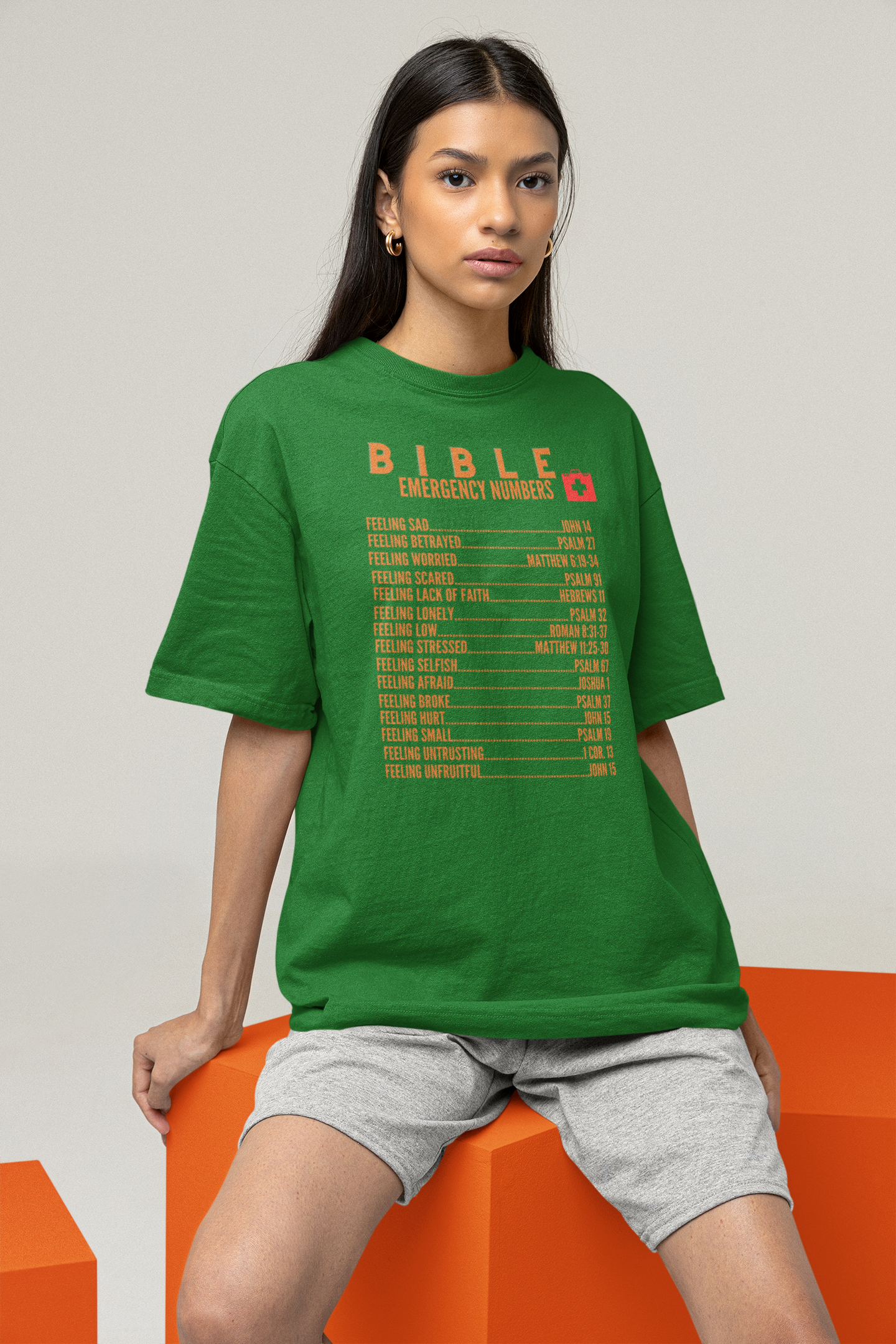 Emergency Bible Numbers Christian T-Shirt - Short Sleeve Orange