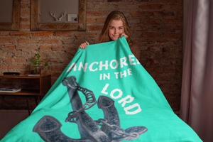 Anchored In The Lord Cozy Plush Fleece Blanket - White