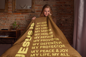 Jesus Is Cozy Plush Fleece Blanket - Gold