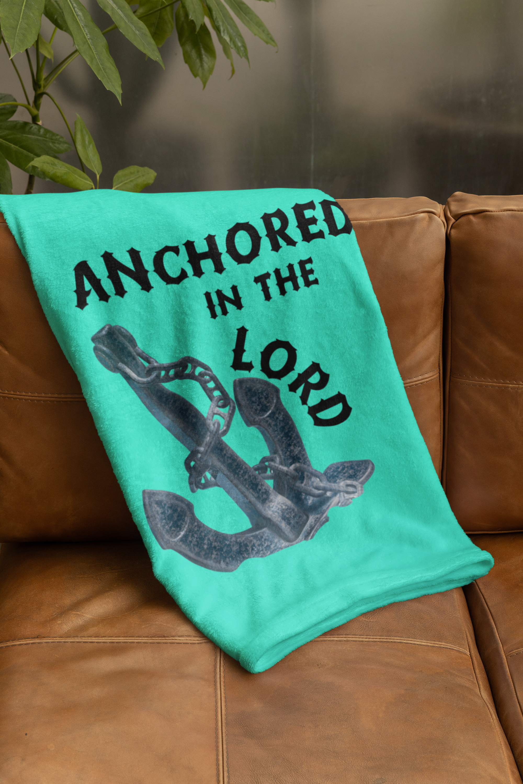 Anchored In The Lord Cozy Plush Fleece Blanket - Black