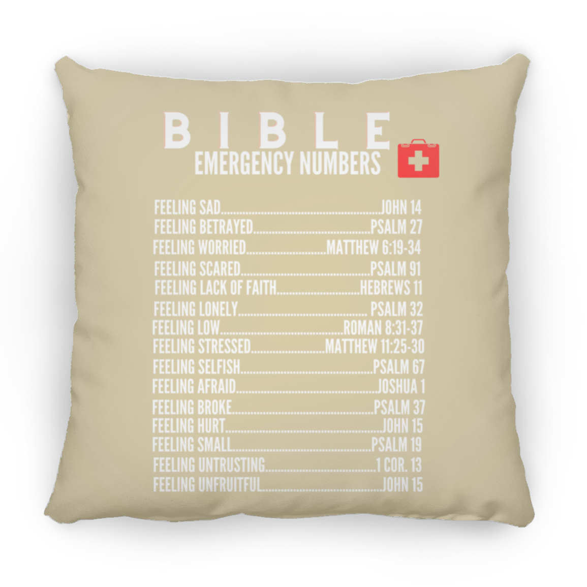 Emergency Bible Numbers Christian Pillow White