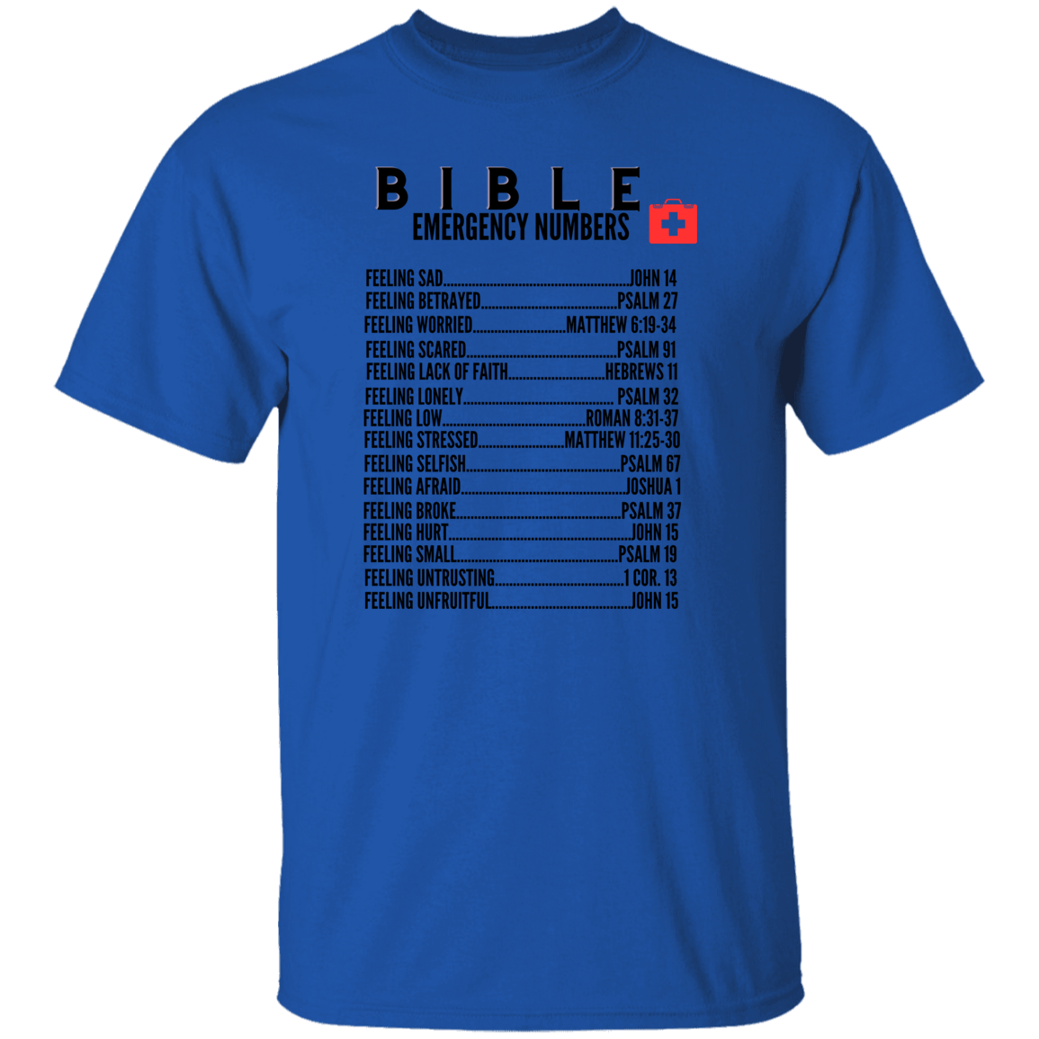 Emergency Bible Numbers Christian T-Shirt - Short Sleeve Black