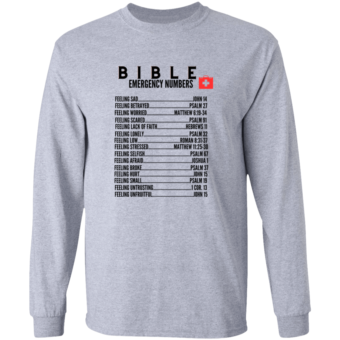 Emergency Bible Numbers Christian T-Shirt - Long Sleeve Black