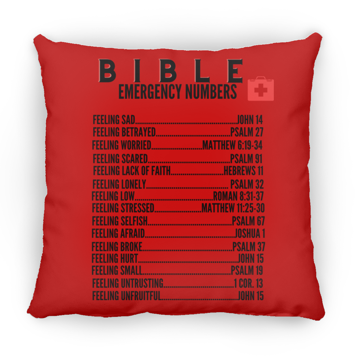 Emergency Bible Numbers Christian Pillow Black