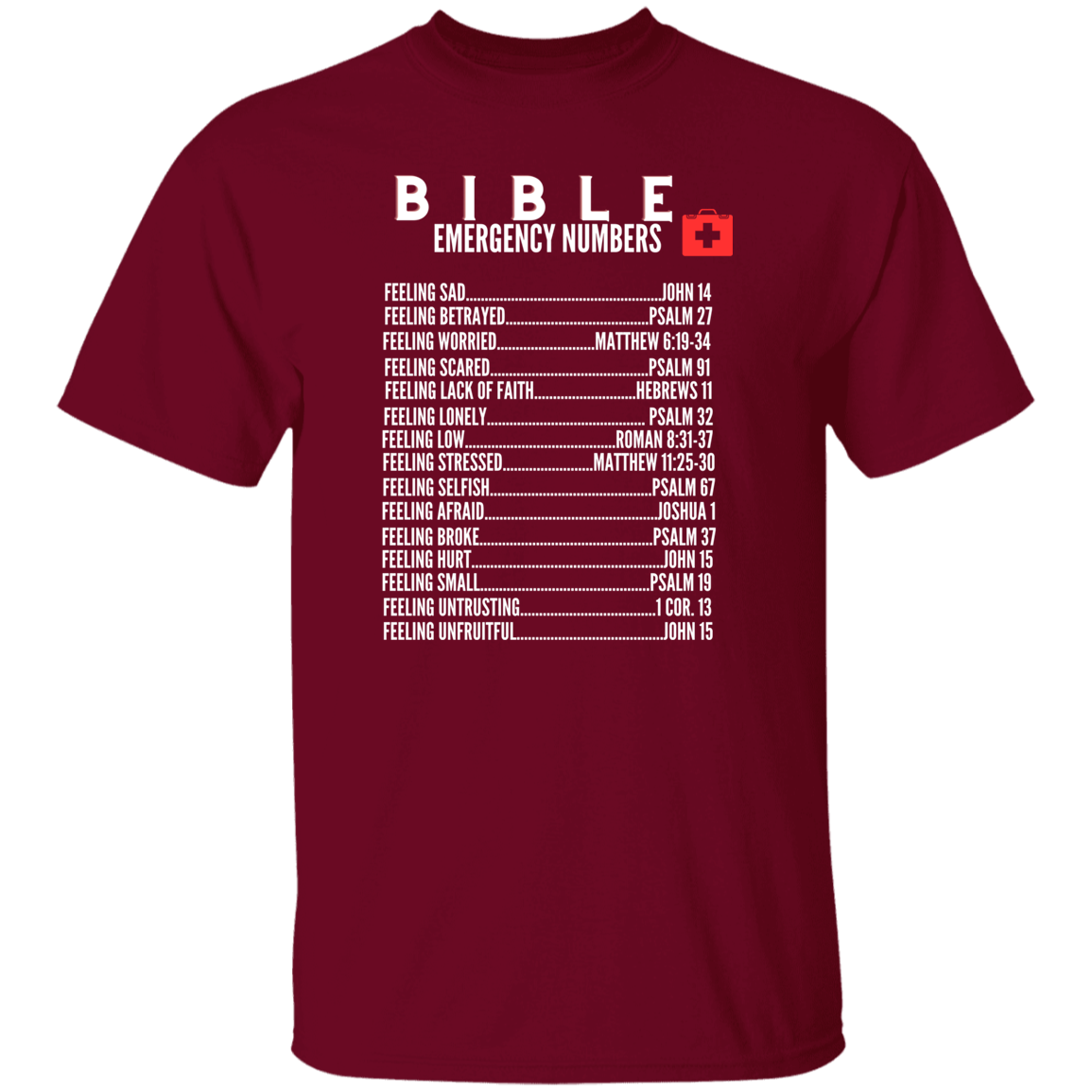 Emergency Bible Numbers Christian T-Shirt - Short Sleeve White