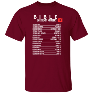 Emergency Bible Numbers Christian T-Shirt - Short Sleeve White