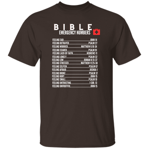 Emergency Bible Numbers Christian T-Shirt - Short Sleeve White