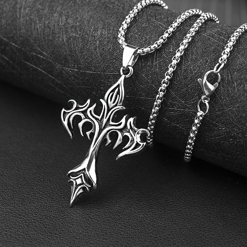 Flaming Gothic Style Cross Necklace