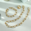 Interlocking gold link necklace, matching bracelet and ring set