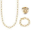 Interlocking gold link necklace, matching bracelet and ring set 