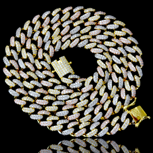 8mm silver cuban link chain with gold accents in 18 in or 20 in 