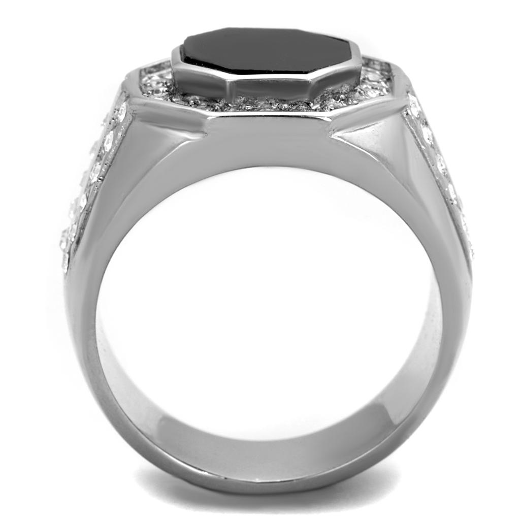 Silver onyx octagon crystal ring