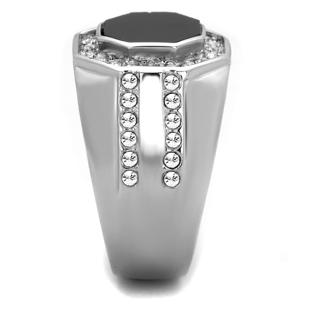 Silver onyx octagon crystal ring