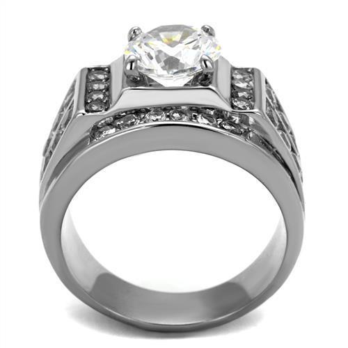 Men's silver stainless steel CZ ring