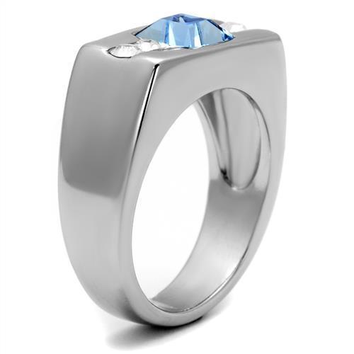 Aquamarine and silver stainless steel ring