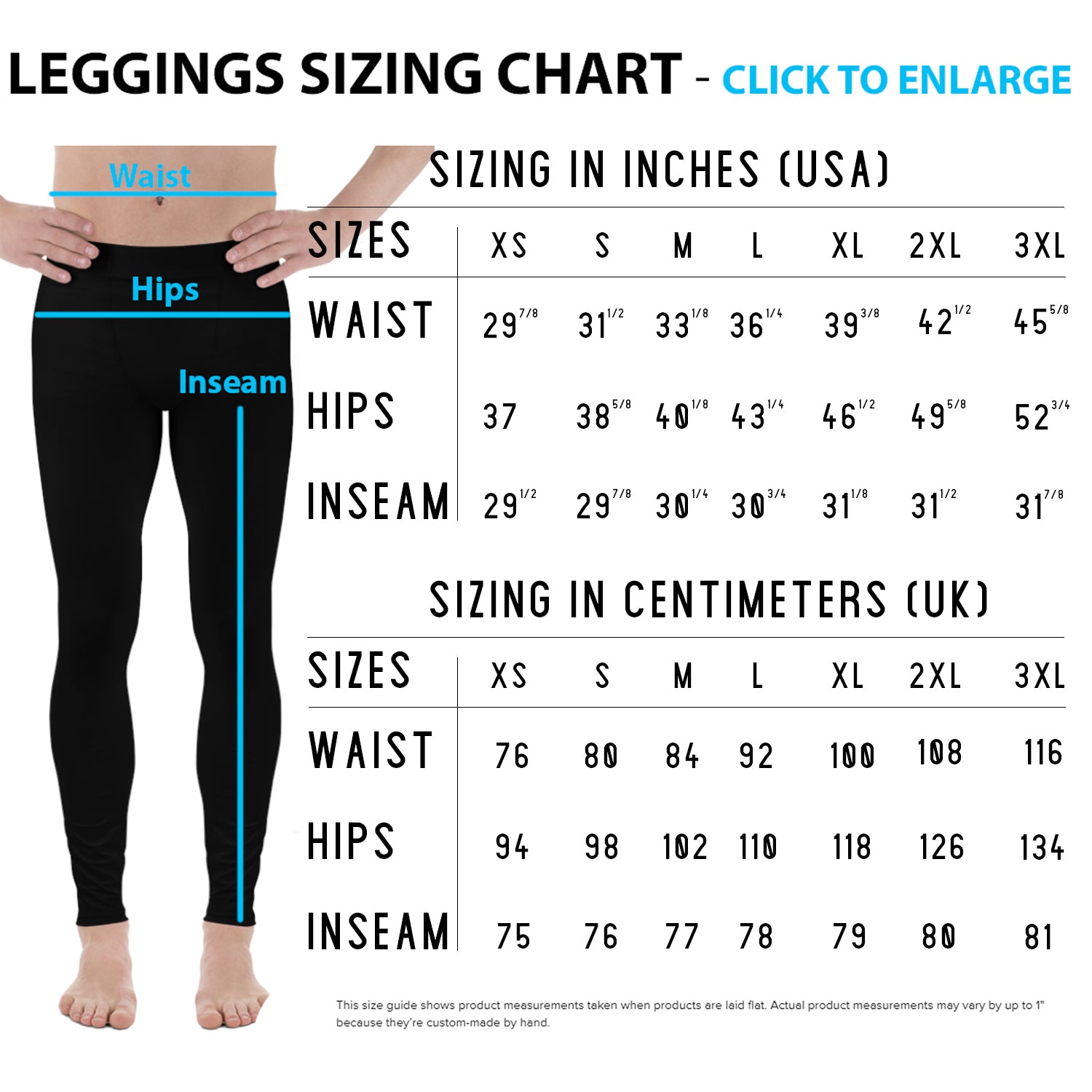 Men's leggings size chart