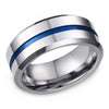 Men's 8mm wide blue stripe band ring