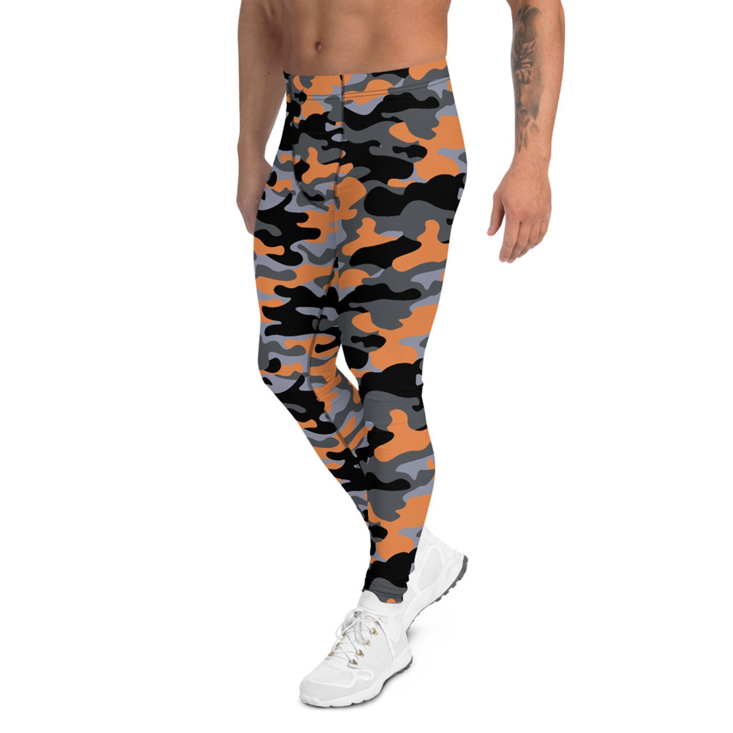 Men's gray and orange camo leggings
