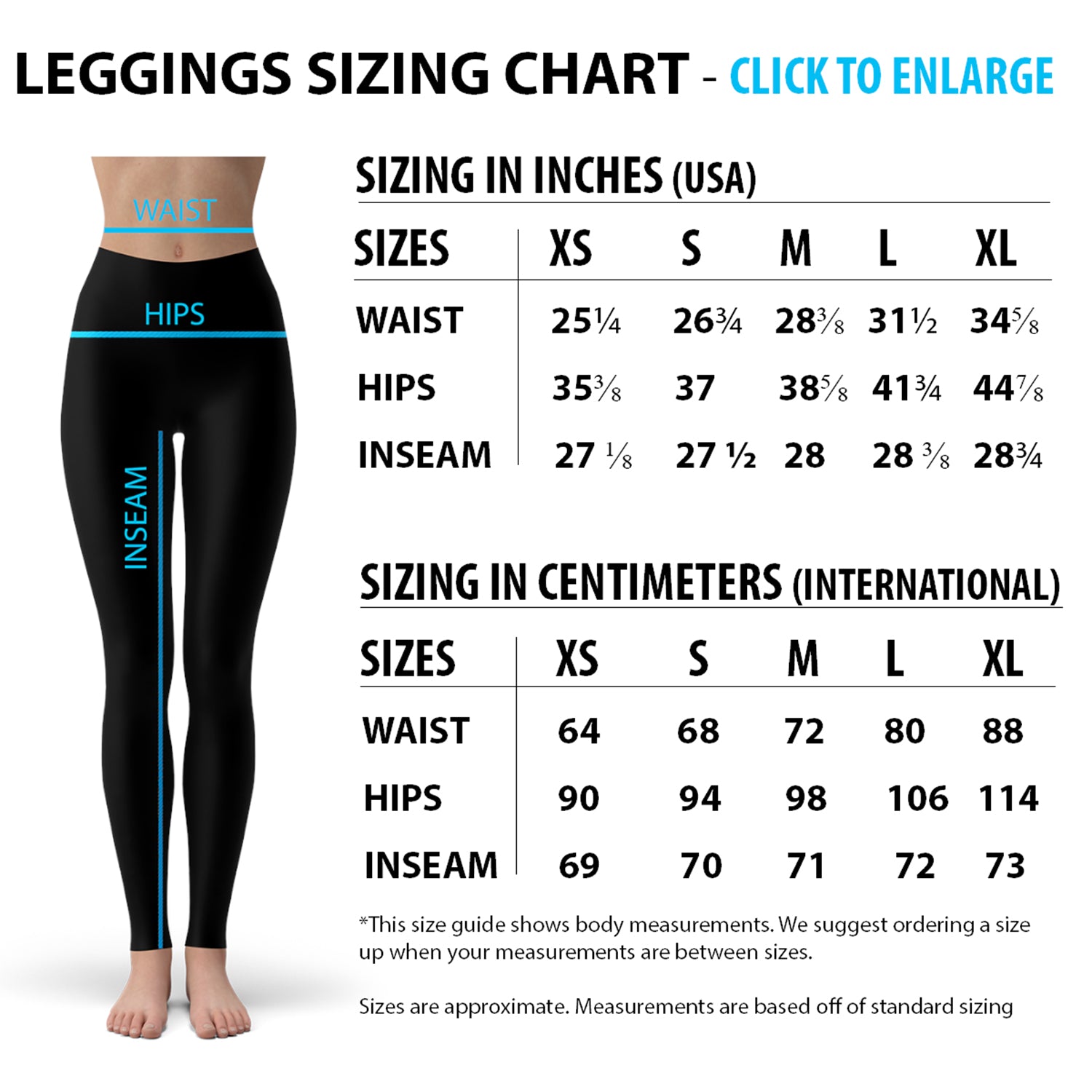 women's leggings sizing chart