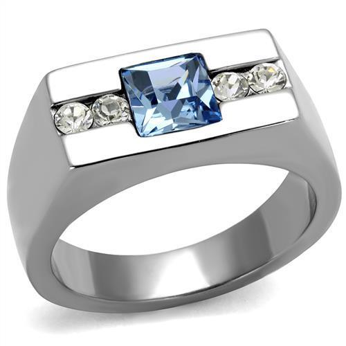 Aquamarine and silver stainless steel ring