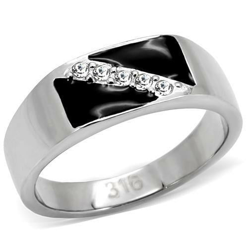 Crystal onyx silver stainless steel ring